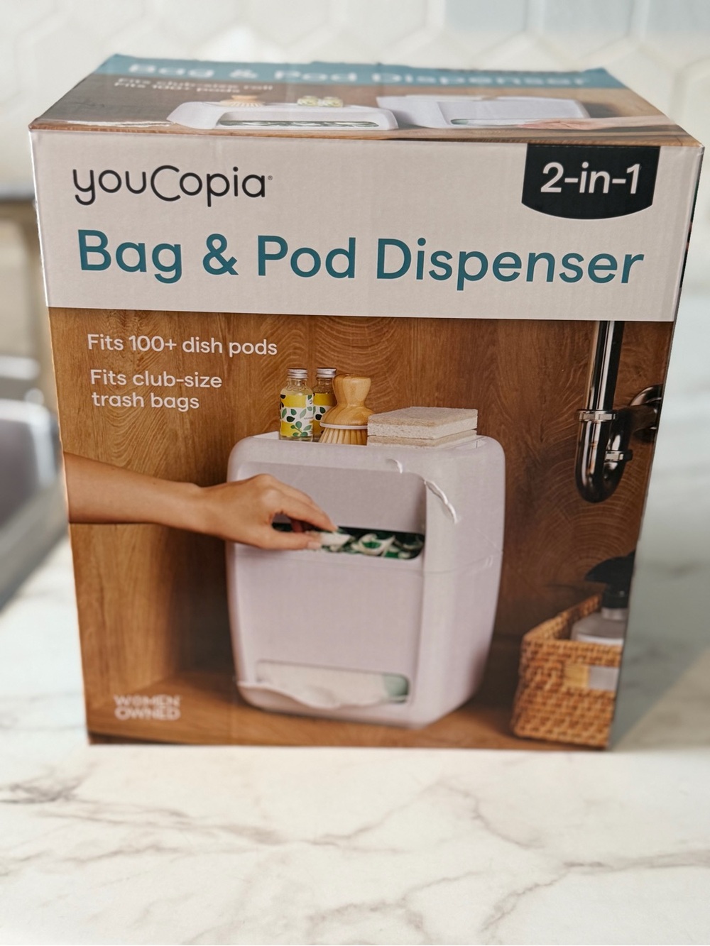 White Bag & Pod Dispenser - 2-in-1 Kitchen Organizer